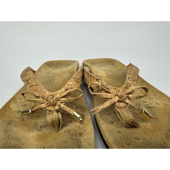 Women's Vionic Bella Orthotic Flip Flops 8 Cork Bow Preppy Resort Outdoor - Picture 2 of 11